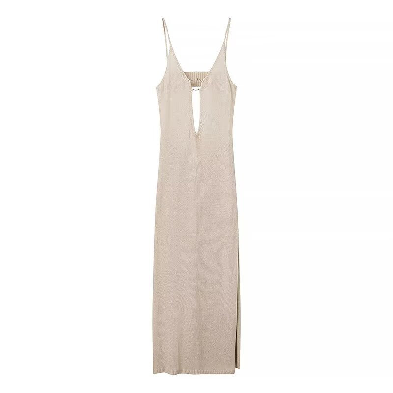 Damen Maxikleid mit hochwertigem, elastischem Stoff und tiefem V-Ausschnitt EB