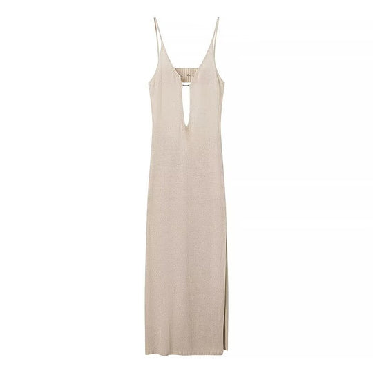 Damen Maxikleid mit hochwertigem, elastischem Stoff und tiefem V-Ausschnitt EB