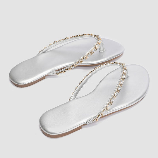 Damen Zehentrenner-Sandalen mit glamourösem Kettendetail EB