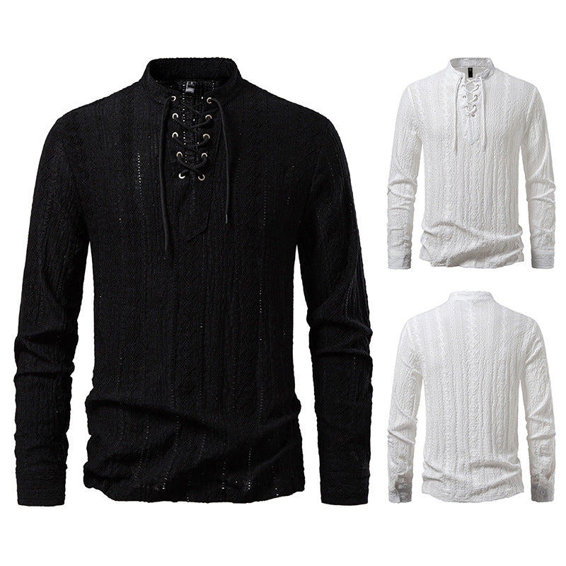 Herren Langarmshirt mit einzigartigem Strukturmuster und Kordelzug EB
