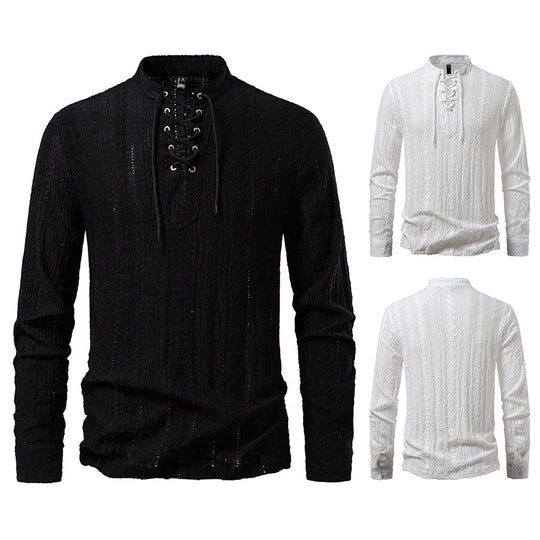 Herren Langarmshirt mit einzigartigem Strukturmuster und Kordelzug EB