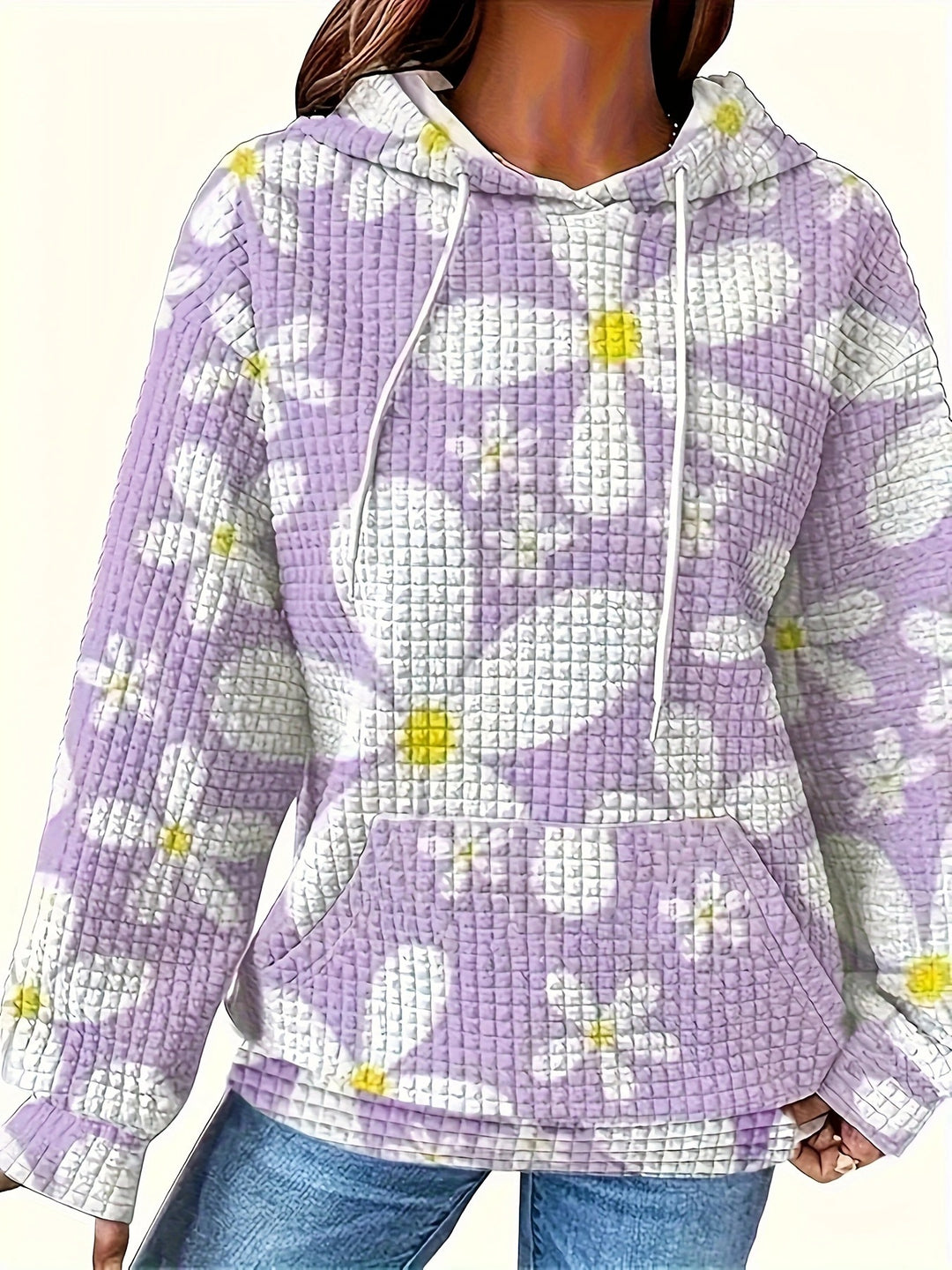 Damen Kapuzenpullover mit floralem Design und strukturiertem Stoff EB