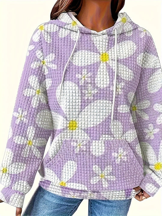 Damen Kapuzenpullover mit floralem Design und strukturiertem Stoff EB