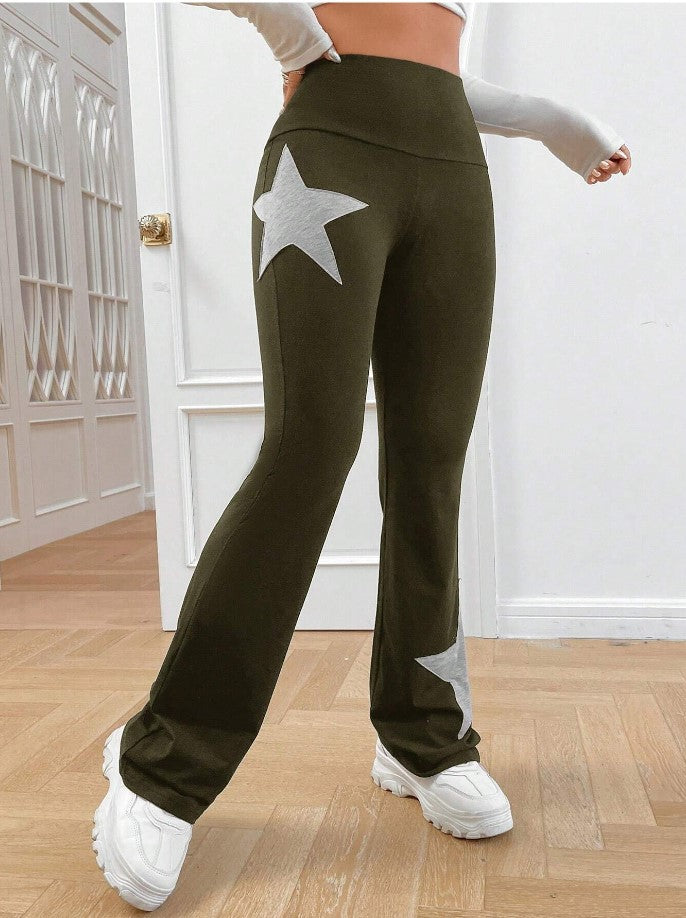 Damen legere Bootcut-Leggings mit Sternen-Motiv EB