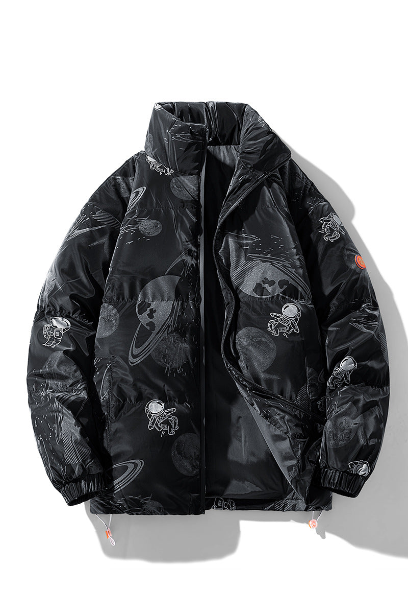 Damen futuristische Steppjacke mit astronautischen Mustern EB