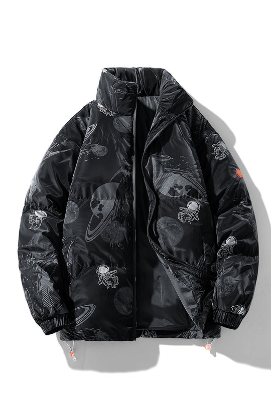 Damen futuristische Steppjacke mit astronautischen Mustern EB