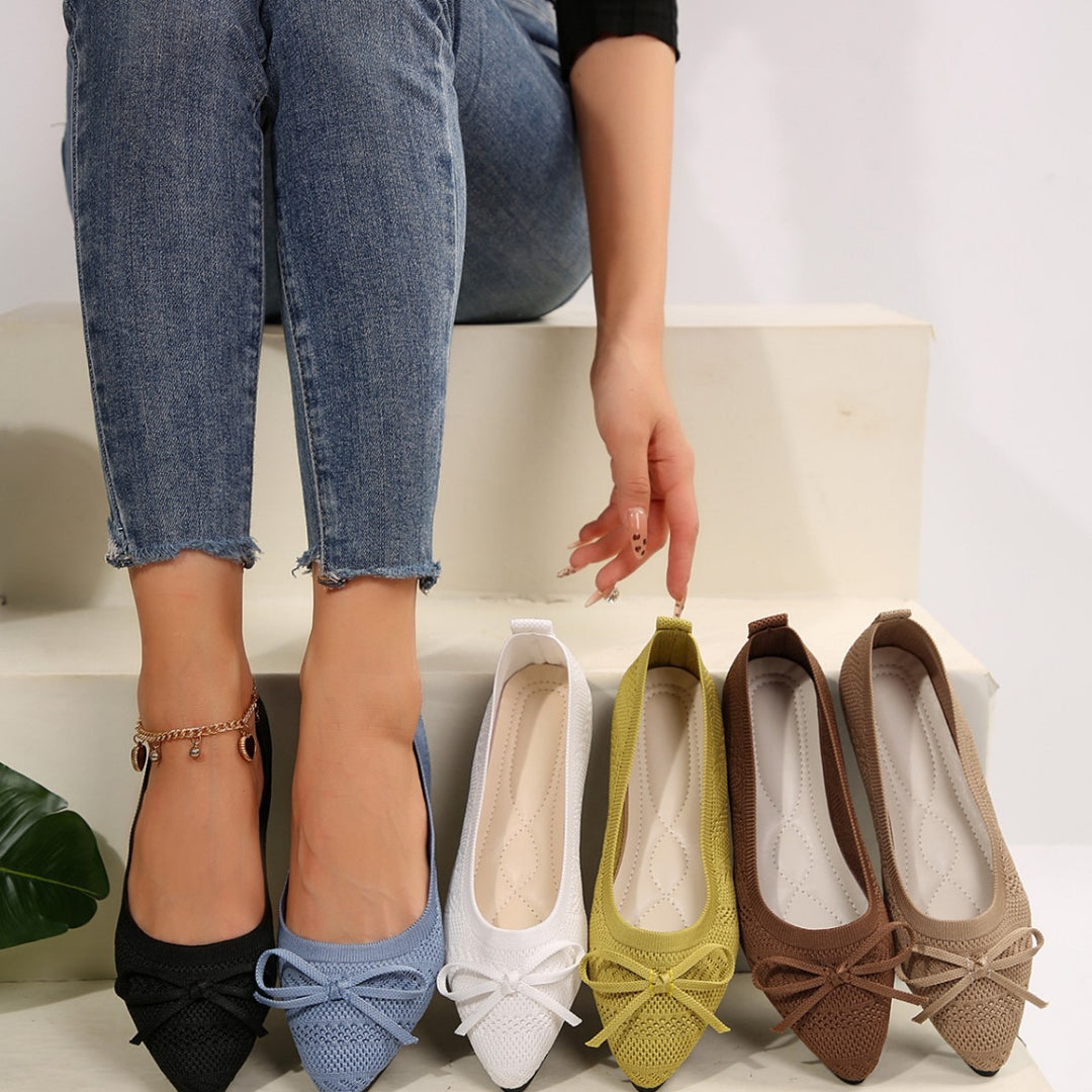 Damen Bequeme und stilvolle Ballerinas mit dekorativer Schleife EB