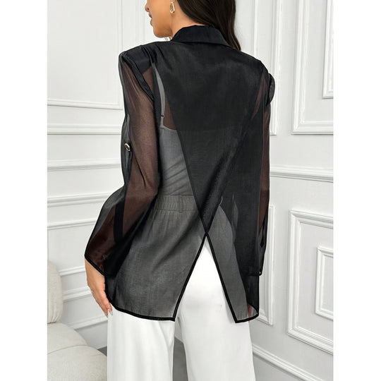 Damen Eleganter Blazer mit transparenten Ärmeln EB