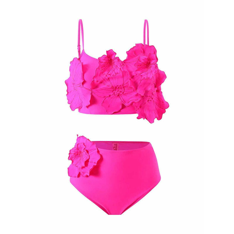 Damen Hoch tailliertes Bikini-Set mit floralem Design EB