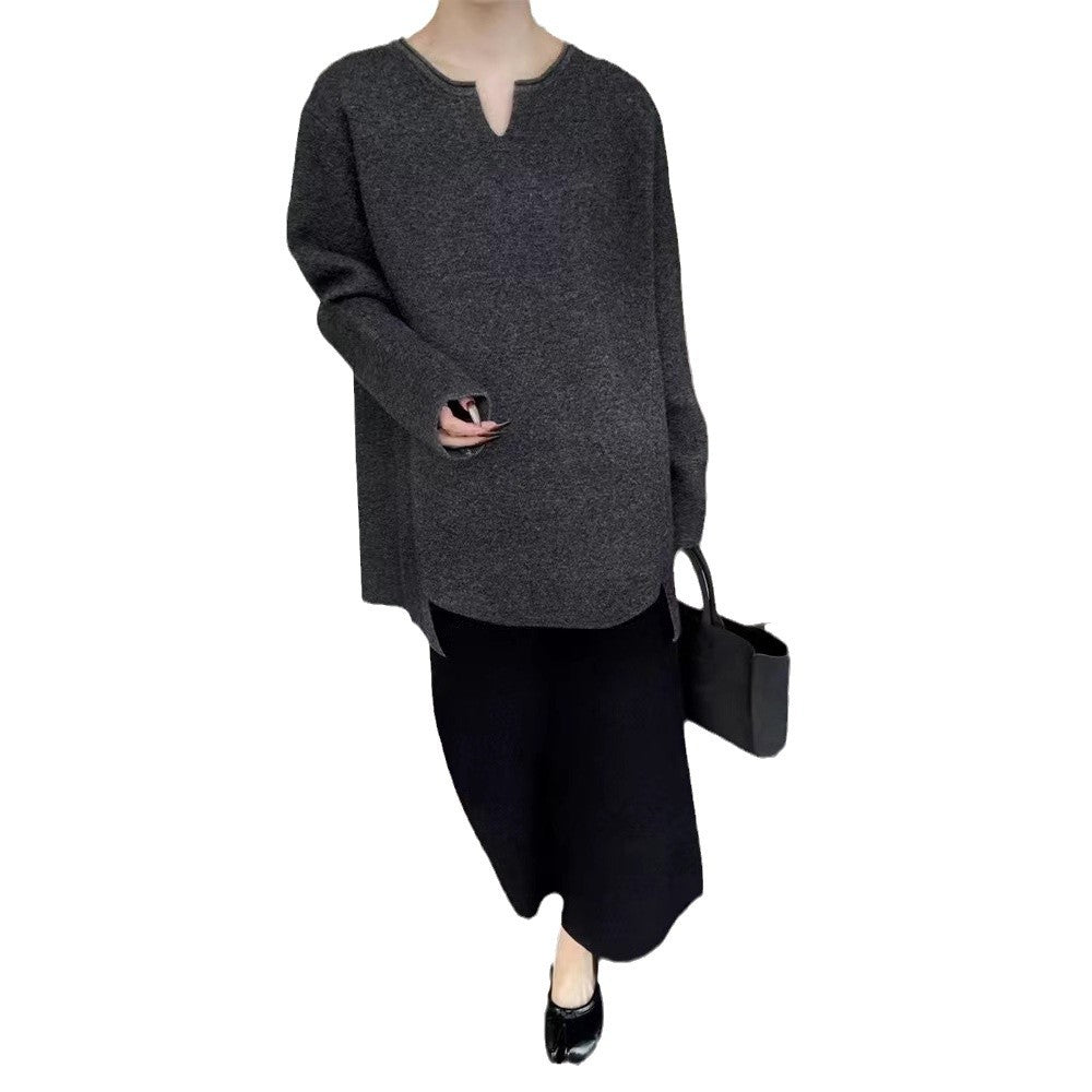Damen eleganter Pullover mit V-Ausschnitt und langen Ärmeln EB