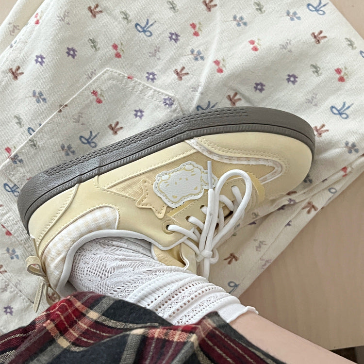 Damen Sneakers mit verspieltem Tiermotiv und karierten Applikationen EB