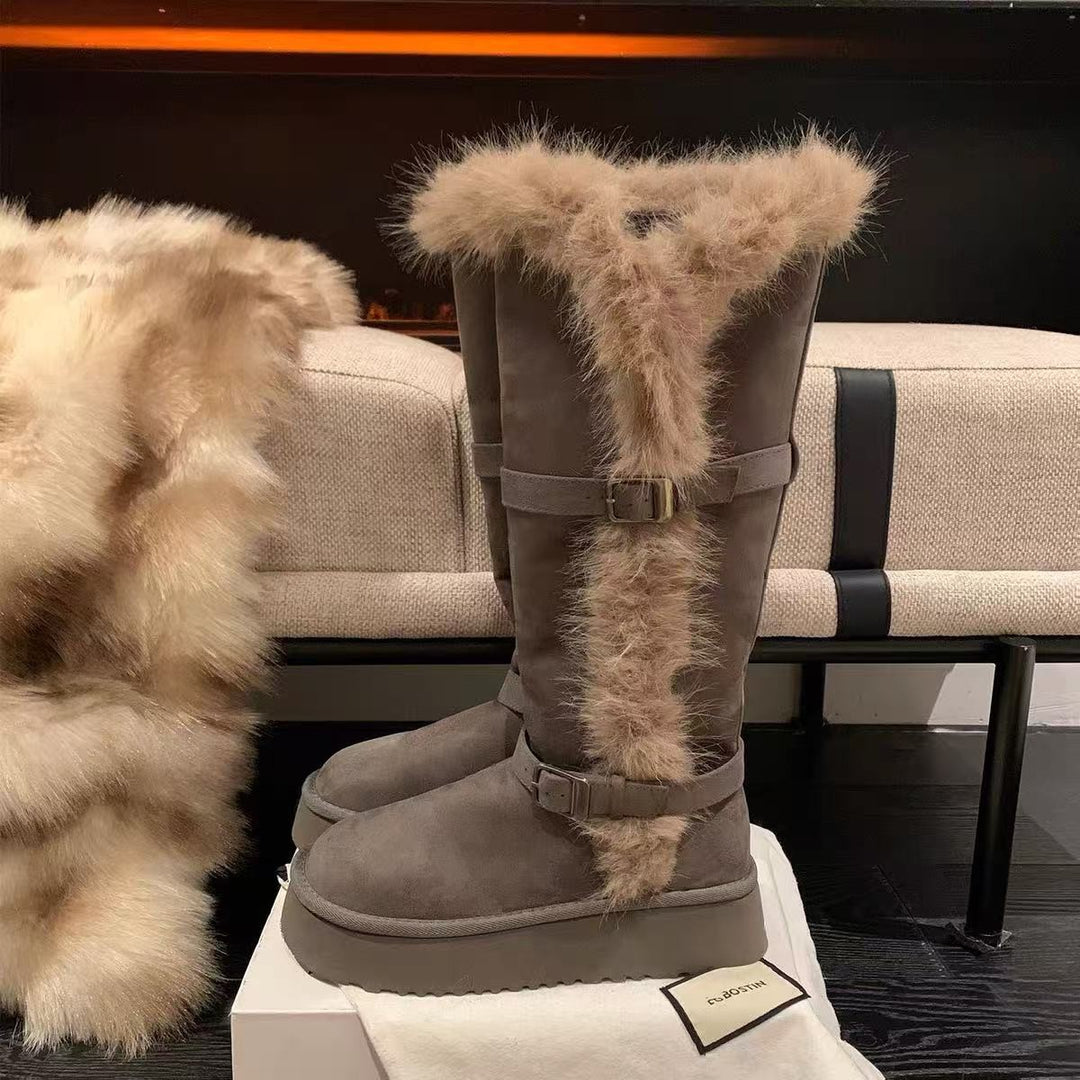 Damen Kuschelige Winterstiefel mit dekorativem Kunstfellabschluss EB