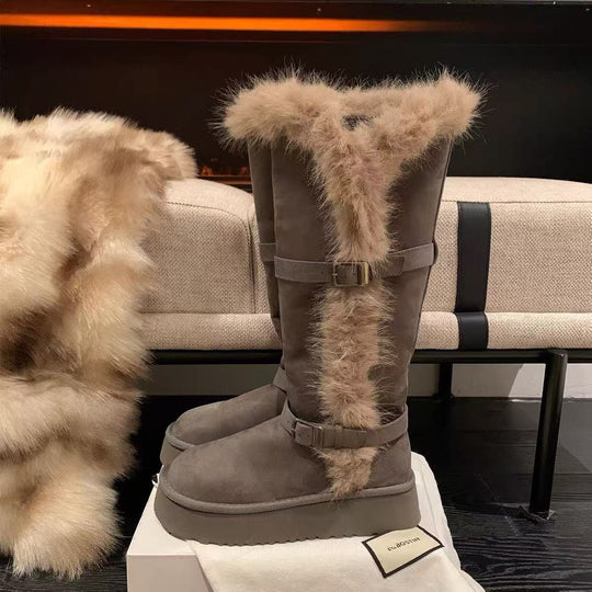 Damen Kuschelige Winterstiefel mit dekorativem Kunstfellabschluss EB