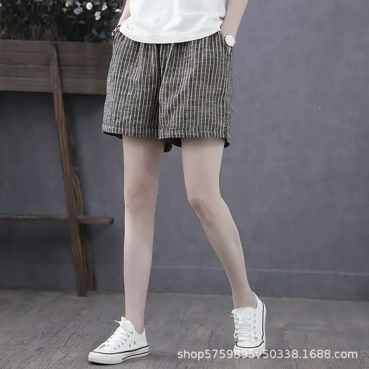 Damen Leichte Baumwollshorts mit Streifendessin EB