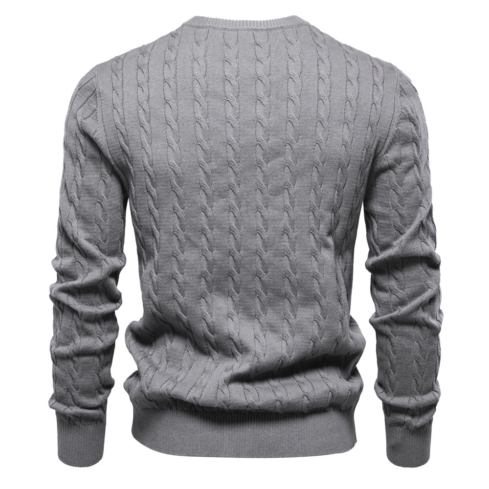 Herren Strickpullover mit Zopfmuster und Rundhalsausschnitt EB