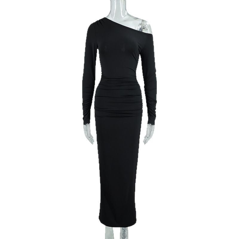 Damen elegantes One-Shoulder Maxikleid mit figurschmeichelnder Raffung EB
