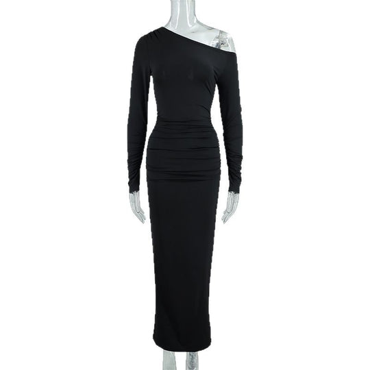 Damen elegantes One-Shoulder Maxikleid mit figurschmeichelnder Raffung EB