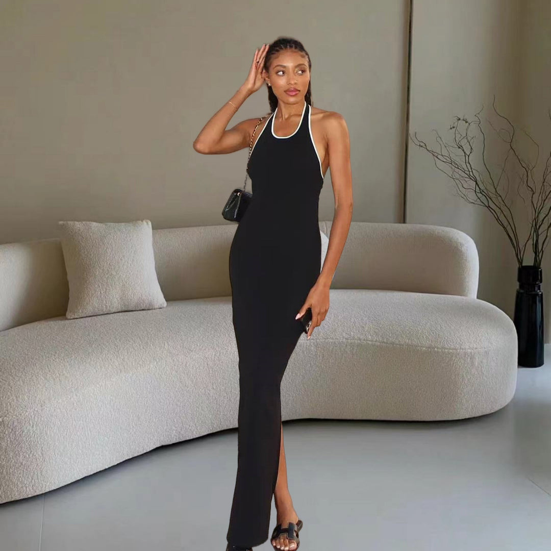 Damen Elegantes Maxikleid mit tiefem V-Ausschnitt und seitlichem Schlitz EB