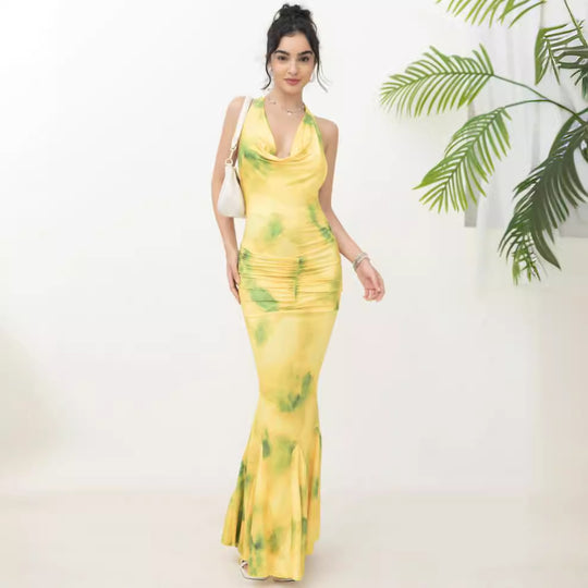 Damen Maxikleid mit luftigem cowl-Neck und eleganten Rüschendetails EB