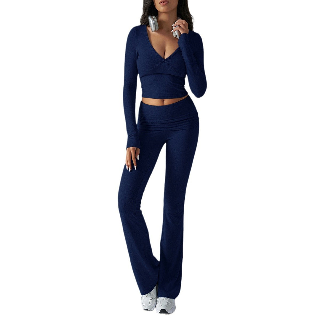 Damen nan figurbetonte Yoga-Set mit hoher Taille und V-Ausschnitt EB