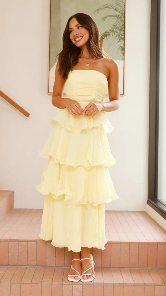 Damen Elegantes Wickelmaxikleid mit voluminösen Rüschendetails EB