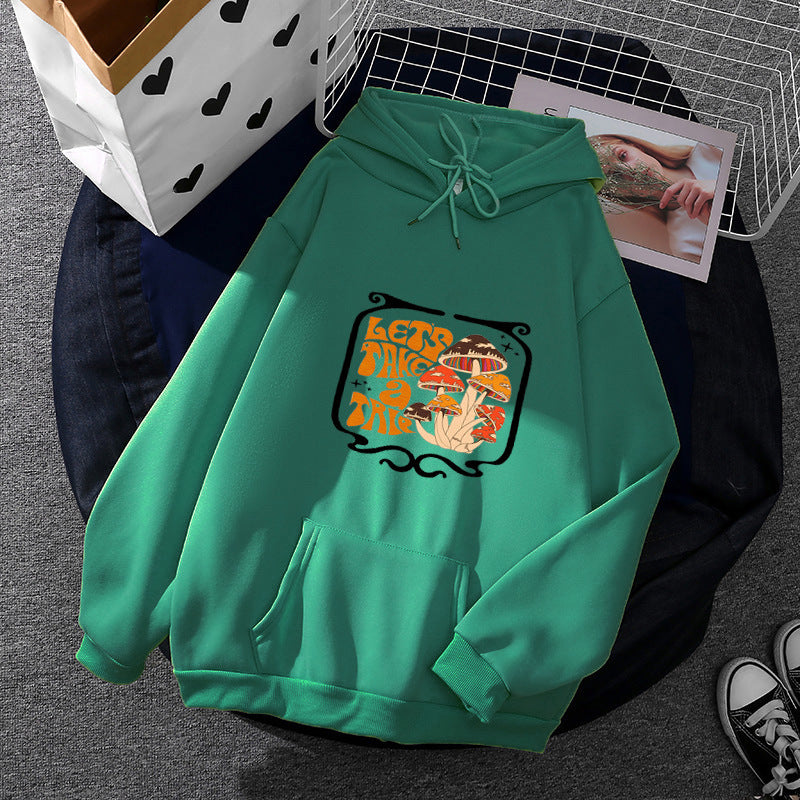 Damen nan leichter Oversize Kapuzenpullover mit Herz‑EKG‑Motiv, langen Kordeln und elastischem Bund EB