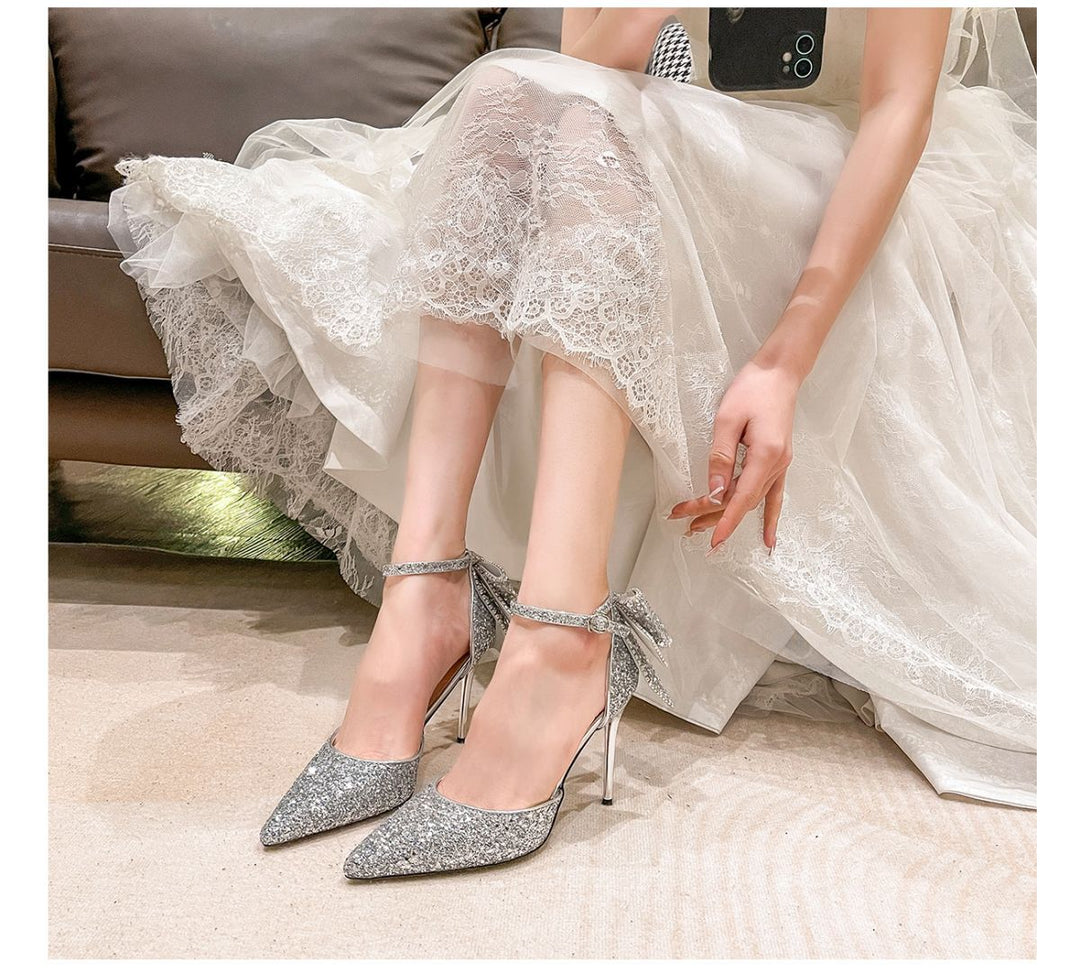 Damen elegante High Heels mit Glitzer und Schleifendetail EB