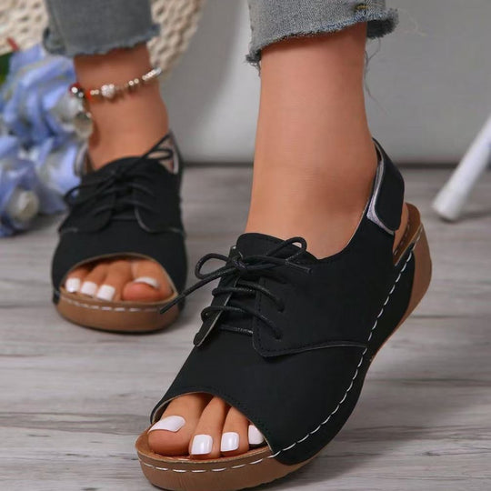 Damen lässige Slipper mit Schnürung und offenem Zehenbereich EB