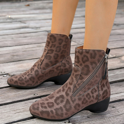 Damen elegante Stiefeletten im tierischen Design mit seitlichem Reißverschluss EB