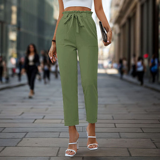 Damen elegante Chino-Hose mit hohem Bund und Taillenzug EB