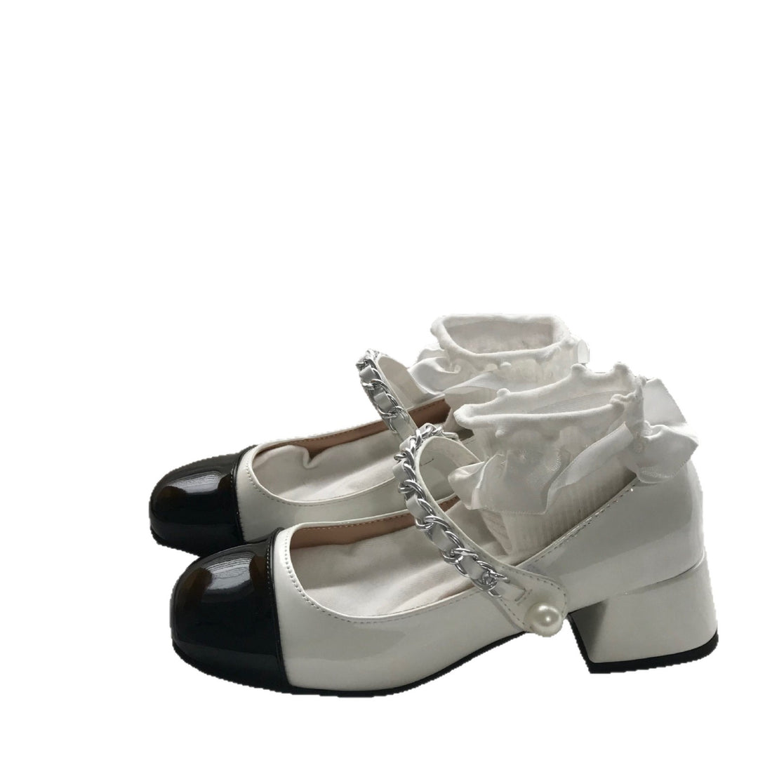 Damen Mary Jane Schuhe mit eleganter Rüschenverzierung und metallischem Akzent EB