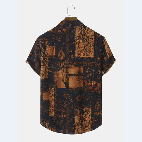 Herren Kurzarm Hemd mit floralem Design und strukturiertem Stoff EB