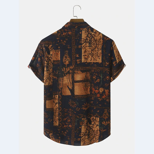 Herren Kurzarm Hemd mit floralem Design und strukturiertem Stoff EB