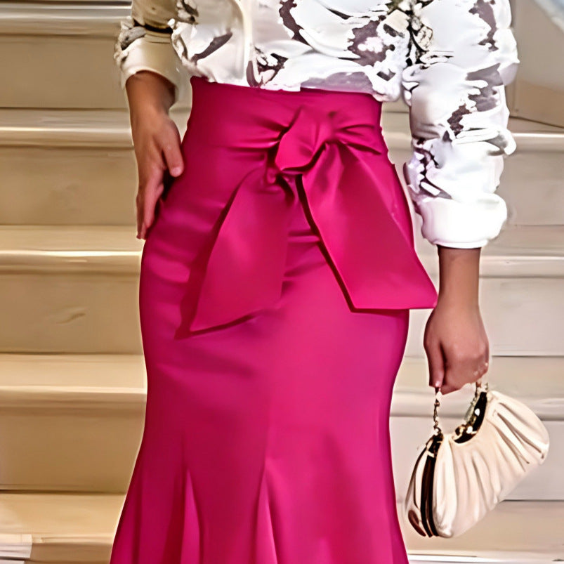 Damen Eleganter Maxi-Rock mit voluminösem Schleifenakzent EB