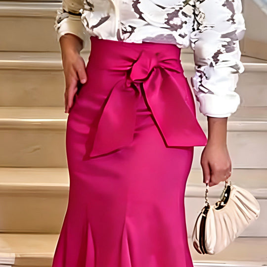 Damen Eleganter Maxi-Rock mit voluminösem Schleifenakzent EB