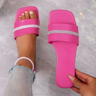Damen modische Slides mit glitzerndem Riemen EB