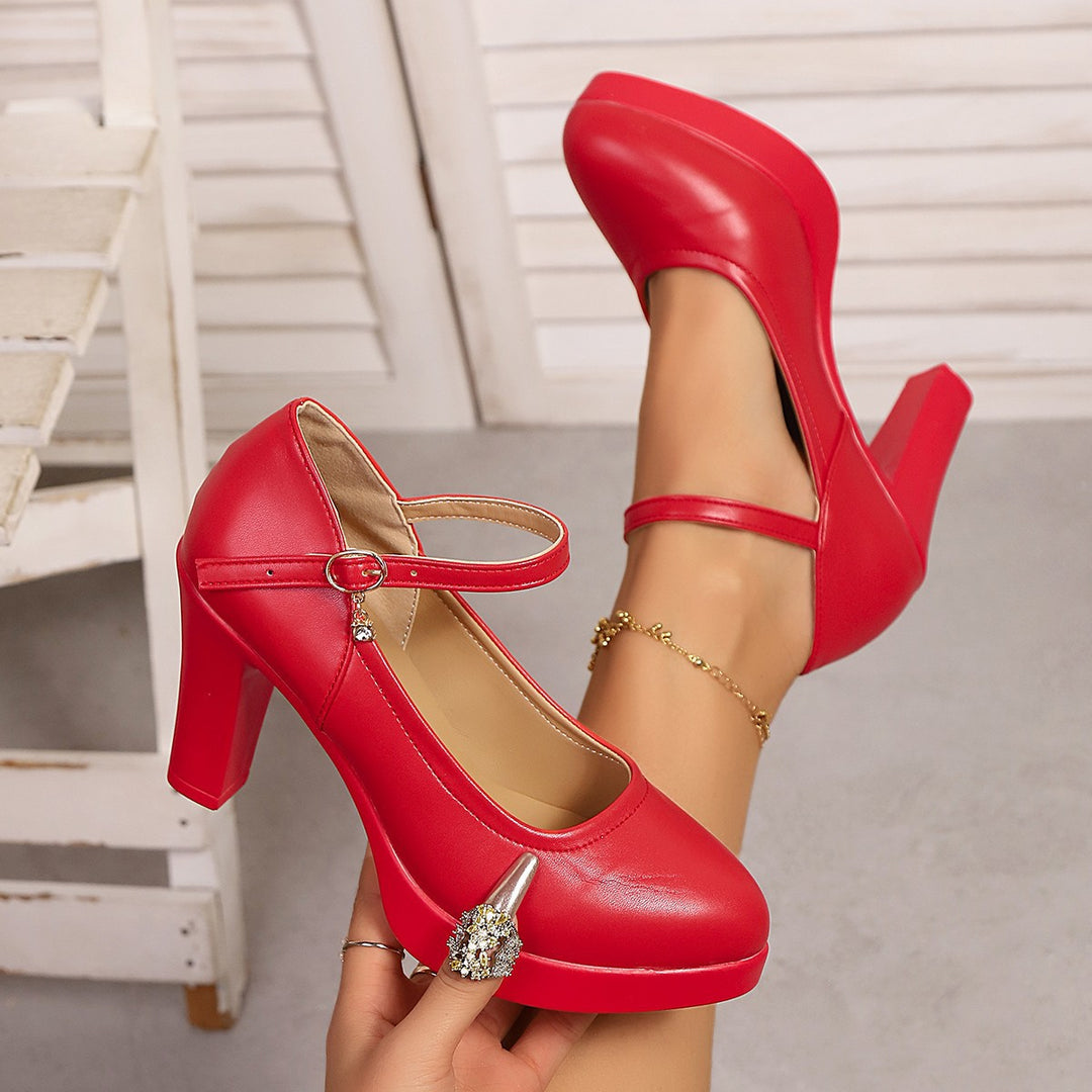 Damen Hochwertige Plateau-Pumps mit verstellbarem Riemen und Schmuckdetails EB