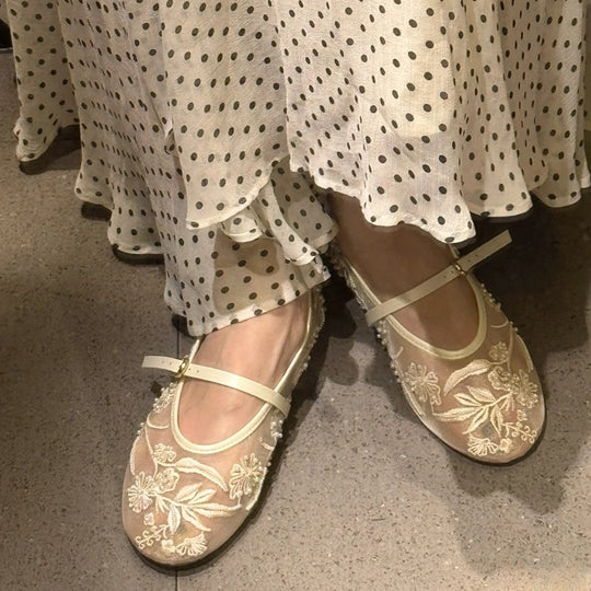 Damen Ballerinas mit floralem Stickereibesatz EB
