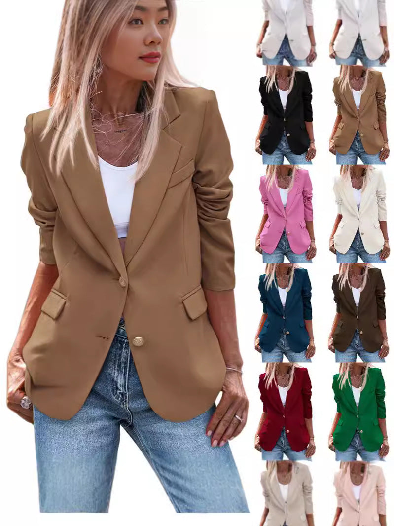 Damen Eleganter Einreiher Blazer mit goldenen Knöpfen und tailliertem Schnitt EB