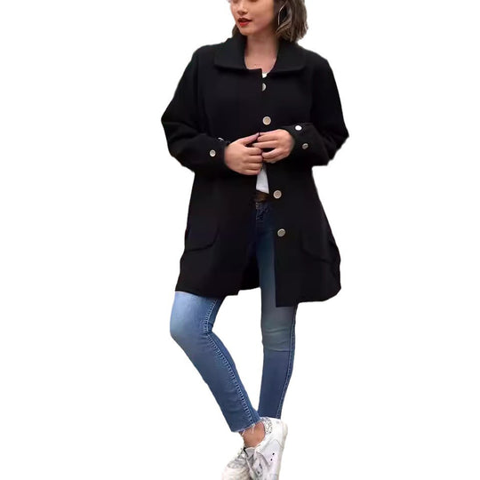 Damen Modische Wolljacke mit praktischen Taschen und Knopfdetails EB