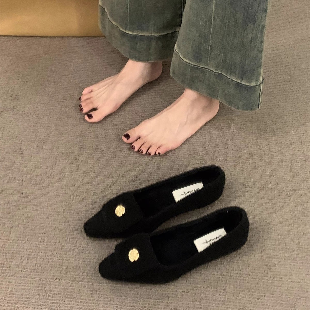 Damen elegante Ballerinas aus Filz mit dekorativem Riemchen EB
