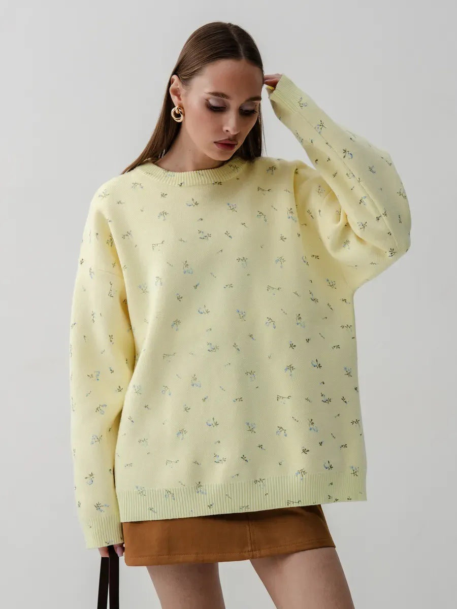 Damen Oversized Strickpullover mit floralen Akzenten und weitem Schnitt EB