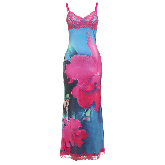 Damen Satin Nachthemd mit zarter Spitzendekoration EB