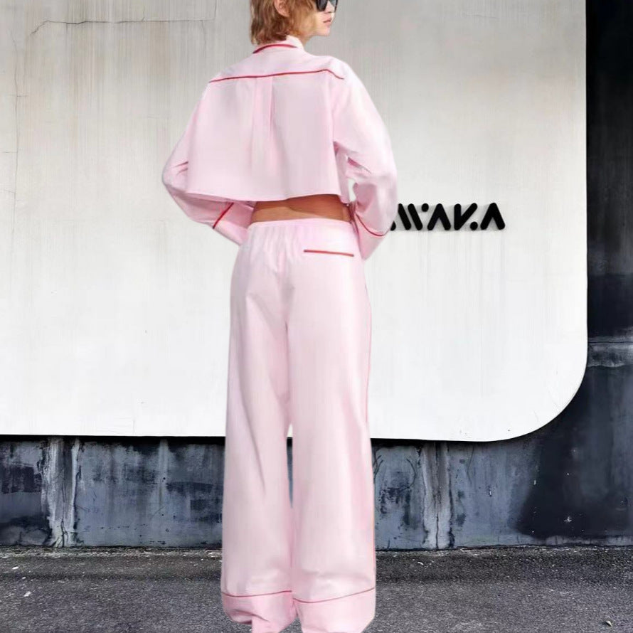 Damen modisches zweiteiliges Set mit Crop-Top und weiten Hosen EB
