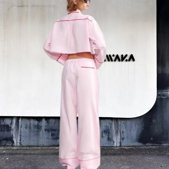 Damen modisches zweiteiliges Set mit Crop-Top und weiten Hosen EB