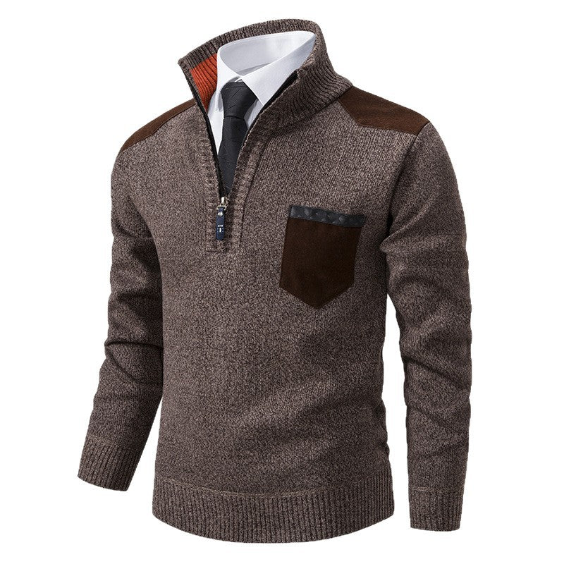 Herren lässiger Pullover mit halbem Reißverschluss und modernem Kragen EB