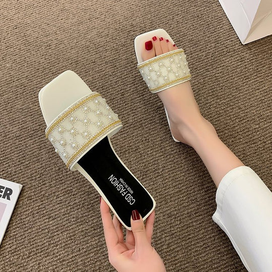 Damen elegante Badeslipper mit glamourösem Schmuckdetail EB