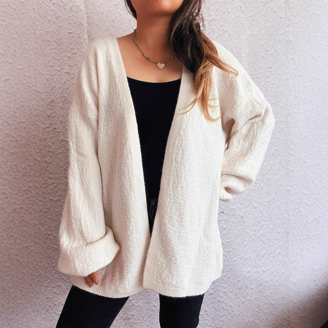 Damen lässige Strickjacke mit weitem Schnitt und voluminösen Ärmeln EB