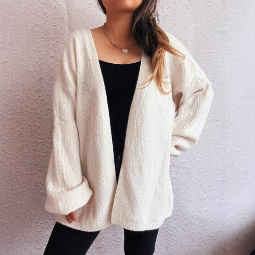 Damen lässige Strickjacke mit weitem Schnitt und voluminösen Ärmeln EB