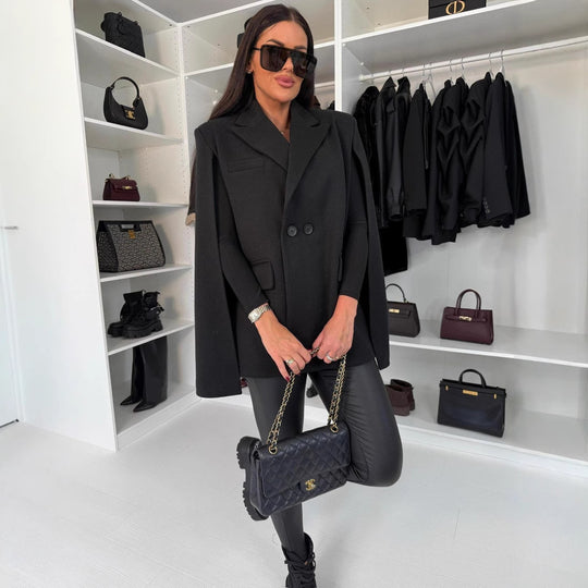 Damen modischer Cape-Blazer mit doppelter Knopfleiste EB